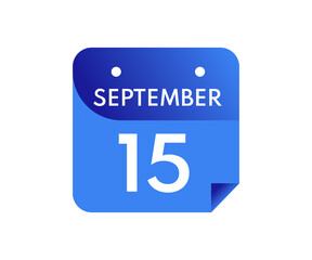 September 15 Date on a Single Day Calendar in Flat Style, 15 September calendar icon