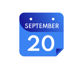 September 20 Date on a Single Day Calendar in Flat Style, 20 September calendar icon