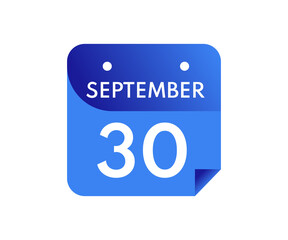 September 30 Date on a Single Day Calendar in Flat Style, 30 September calendar icon