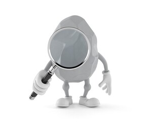 Rock character holding magnifying glass