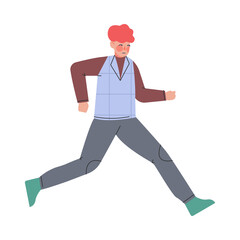Flushed Man Character Running in a Hurry and Hasten Somewhere Vector Illustration