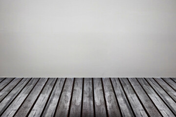 empty white concrete wall with wooden floor room interior