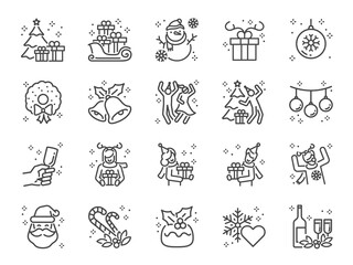 Christmas party line icon set. Included the icons as fun, enjoy, party, good mood, celebrate, and more.