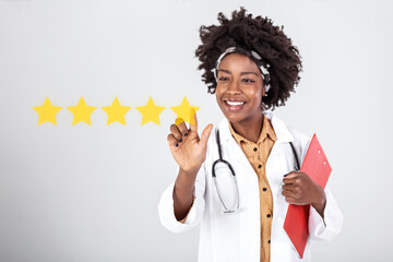 Doctor pushing button key rating increase virtual healthcare in network medicine. Doctor with...