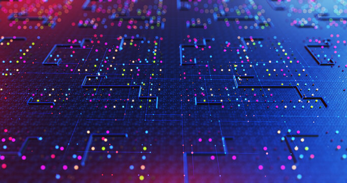 Artificial Intelligence Circuit Board. Transmitting High Speed Data. Artificial Intelligence. Computer And Technology Related 3D Illustration Render