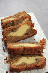 Sliced Cream Cheese Cheesecake Filled Banana Bread