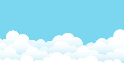 Soft white fluffy clouds cartoon on top blue clear sky landscape outdoor background vector illustration.