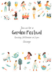 Garden festival invitation template with farmers