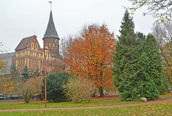 K&ouml;nigsberg Cathedral in the autumn park. Kant Island. Kaliningrad