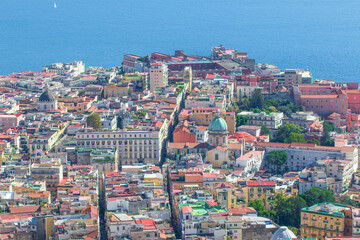 Fototapeta premium Naples, Italy - one of the most beautiful cities in Europe, Naples has its Old Town listed as Unesco World Heritage site since 1995. Here the Old Town seen from Certosa di San Martino
