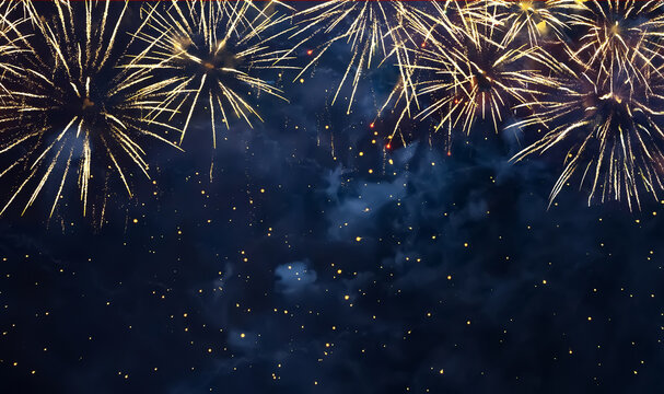 Beautiful Blue Holiday background with fireworks - Powered by Adobe