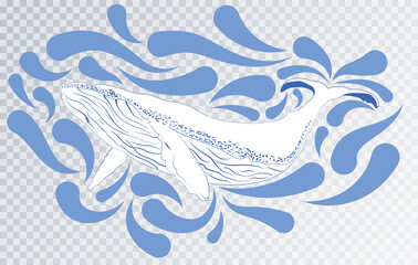 Blue Whale Ocean Vector Illustration. Whale color sketch. Zoological illustration of ocean mammals