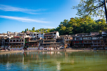 Fototapeta premium Street view local visitor and tourist atFenghuang old town Phoenix ancient town or Fenghuang County is a county of Hunan Province, China