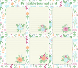 Vector illustration. Printable journal cards. Universal cards with a simple floral design. Empty space for text