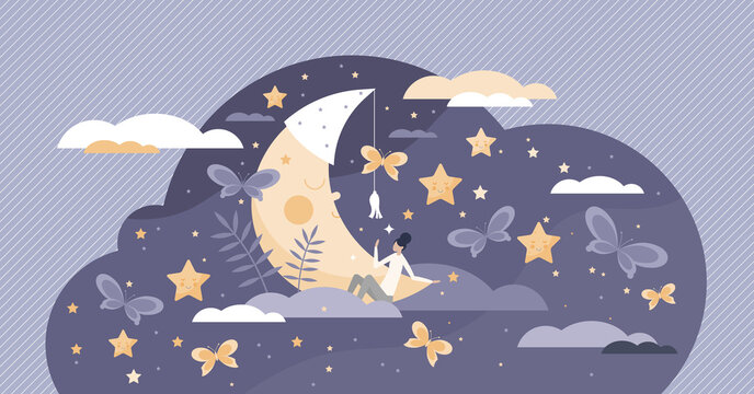 Good sleep scene with cute moon in sweet dreams fantasy tiny person concept