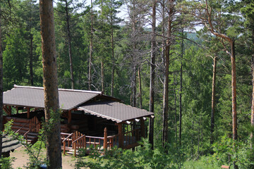 hut a house of logs in the forest of Krasnoyarsk