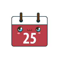 Christmas Kawaii Calendar Icon Vector Flat Background