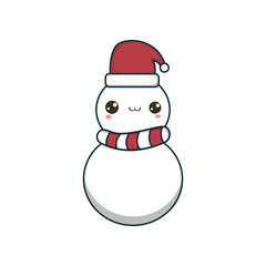 Christmas Kawaii Snowman Icon Vector Flat Background