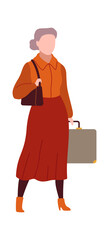 Woman in airport. Modern female character waits plane with luggage in arrival waiting room or departure lounge, passenger with suitcase, tourism vector flat cartoon illustration