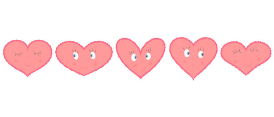 Vector pink cute hearts with emotion on Valentines day
