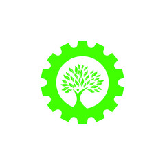 Green Gear Tree Logo. Eco Gear Icon. Success Icon.