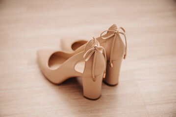 Beige shoes with wide heels