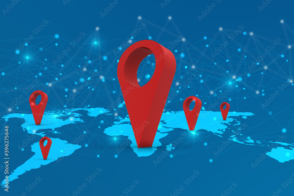 Poster 3d rendering red map pointer