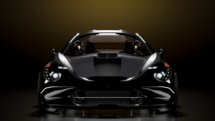 sports car black color on dark night background. background. 3D Render.