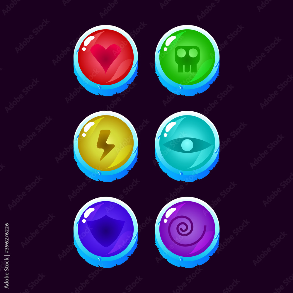 Aufkleber set of game ui colorful magic power up for gui asset elements vector illustration