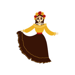 Female mariachi musician skeleton dancing and singing