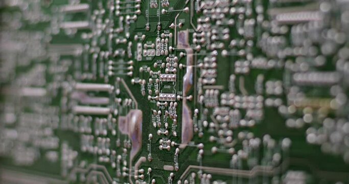 PCB. Closeup green printed circuit board.