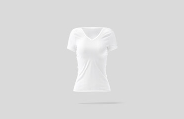 Blank white women slimfit t-shirt mockup, gray background