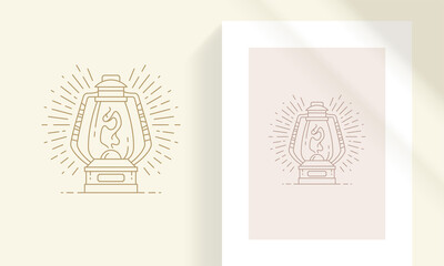 Vintage gas lantern silhouette linear vector illustration. © provectors