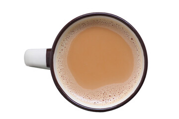 Tea in cup, top view, isolated.