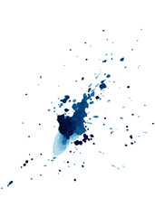 Blue watercolor splatters hand-painted isolated on white background