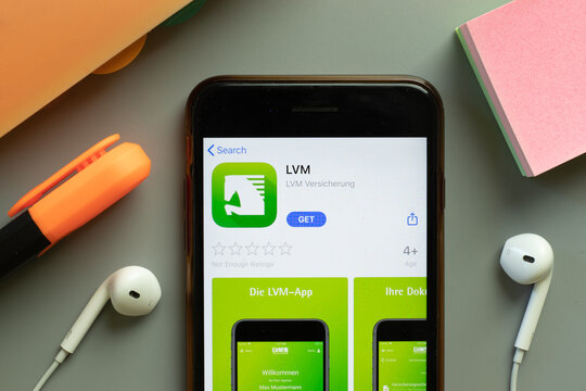 New York, USA - 1 December 2020: LVM mobile app icon on phone screen top view, Illustrative Editorial