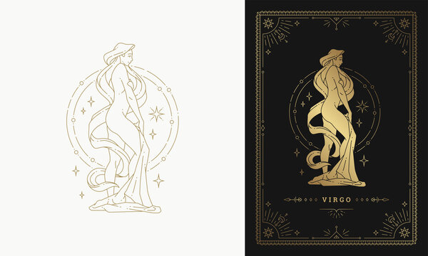 Zodiac virgo girl character horoscope sign line art silhouette design vector illustration