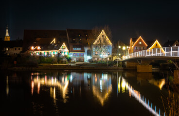 Beautiful illuminations Rottenburg at the Neckar river