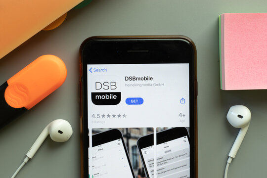 New York, USA - 1 December 2020: DSBmobile mobile app icon on phone screen top view, Illustrative Editorial