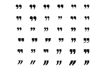 Quote mark icon set for conversation or definition. Quote speech symbol vector illustration. Citation double comma graphic design collection for comment or punctuation sign.