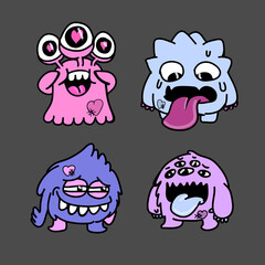 Big Eyed Monsters. Cute cartoon Monsters. Set of cartoon monsters: goblin or troll, cyclops, ghost, monsters and aliens.