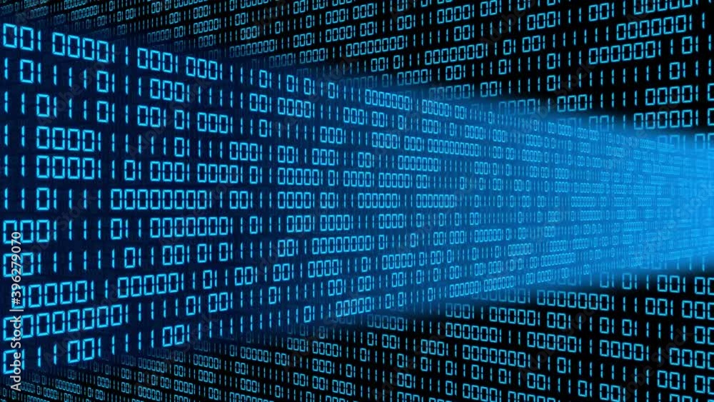 Poster digital data streams flow into each other - movement of series of random varying binary code digits 