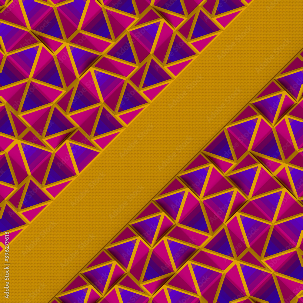 Poster Pattern of randomly arranged geometric shapes with diagonal place for your text. 3d rendering cover design illustration