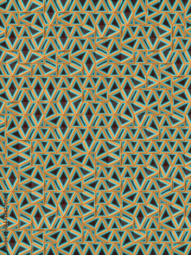 Poster 3d rendering geometric pattern of randomly spaced triangles. Pink shapes creativity flat design. Abstract illustration