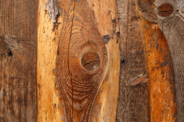 Wooden wall texture and background. Closeup of a board with a knot.