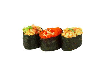 Japanese food: Set of salmon sushi and rolls with a seafood