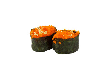 Japanese food: Set of salmon sushi and rolls with a seafood