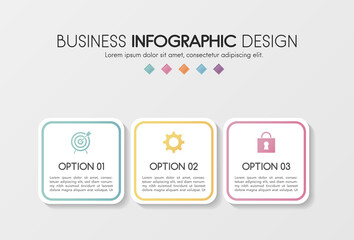 Colourful timeline infographic with 3 options. Flowchart. Vector