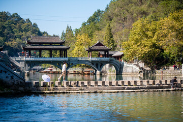 Street view local visitor and tourist atFenghuang old town Phoenix ancient town or Fenghuang County is a county of Hunan Province, China