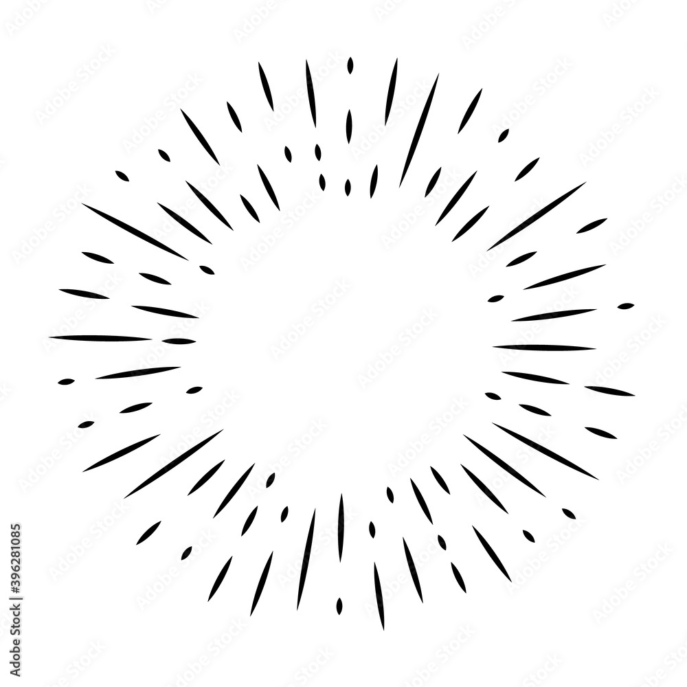 Poster radial line. random rays. circle black frame isolated on white background. border sunburst. ring boa